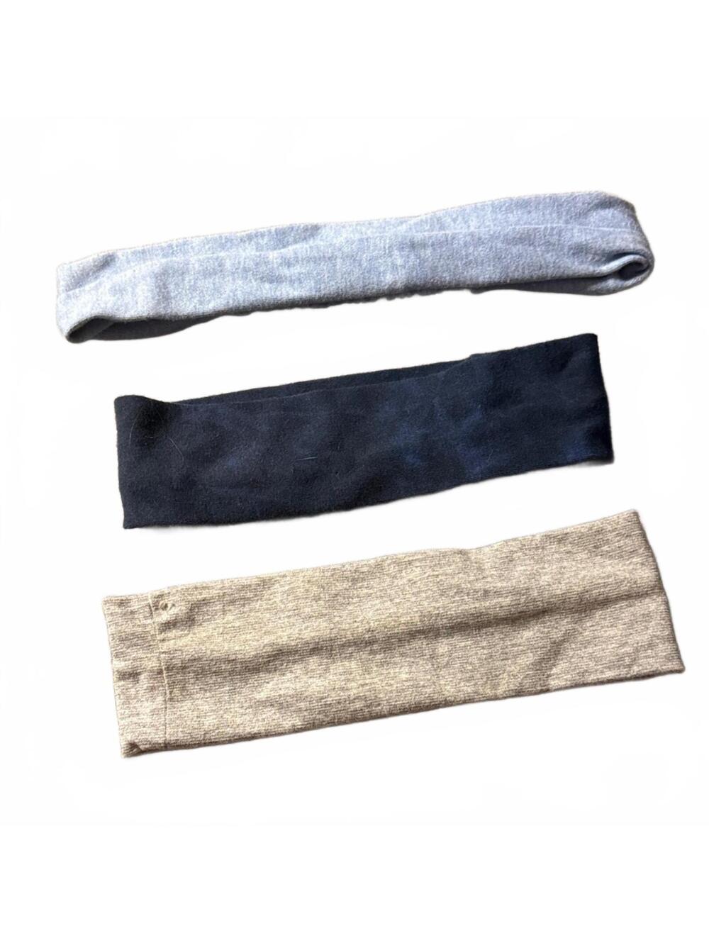 Set of 3 Soft Fabric Headbands in Blue, Black, and Beige